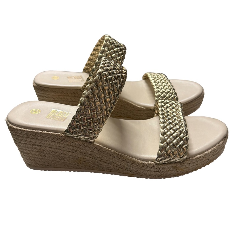 Women’s Wedge Platform Espadrille Sandals w Gold Woven Straps, Size 39 or 8-8.5